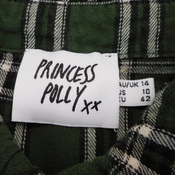 Princess Polly Women's US Size 10 Button Up Shirt Forest Green Plaid Flannel - Picture 4 of 7